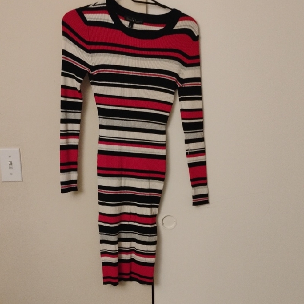 Derek Heart Red, Black, and White Striped Long Sleeve Dress